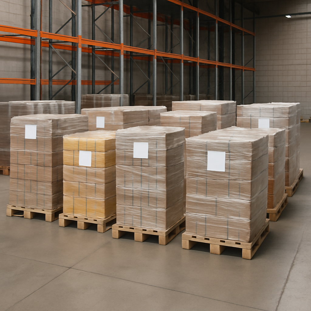 Pallets staged for multi-store distribution